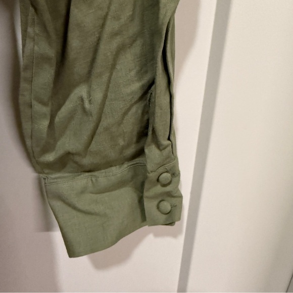 NWT ZARA Olive Green Linen Open Back Tie Blouse L - Picture 8 of 8
